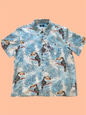 Havana Jim Tropical Blue Toucan Print Men's Button Down Shirt